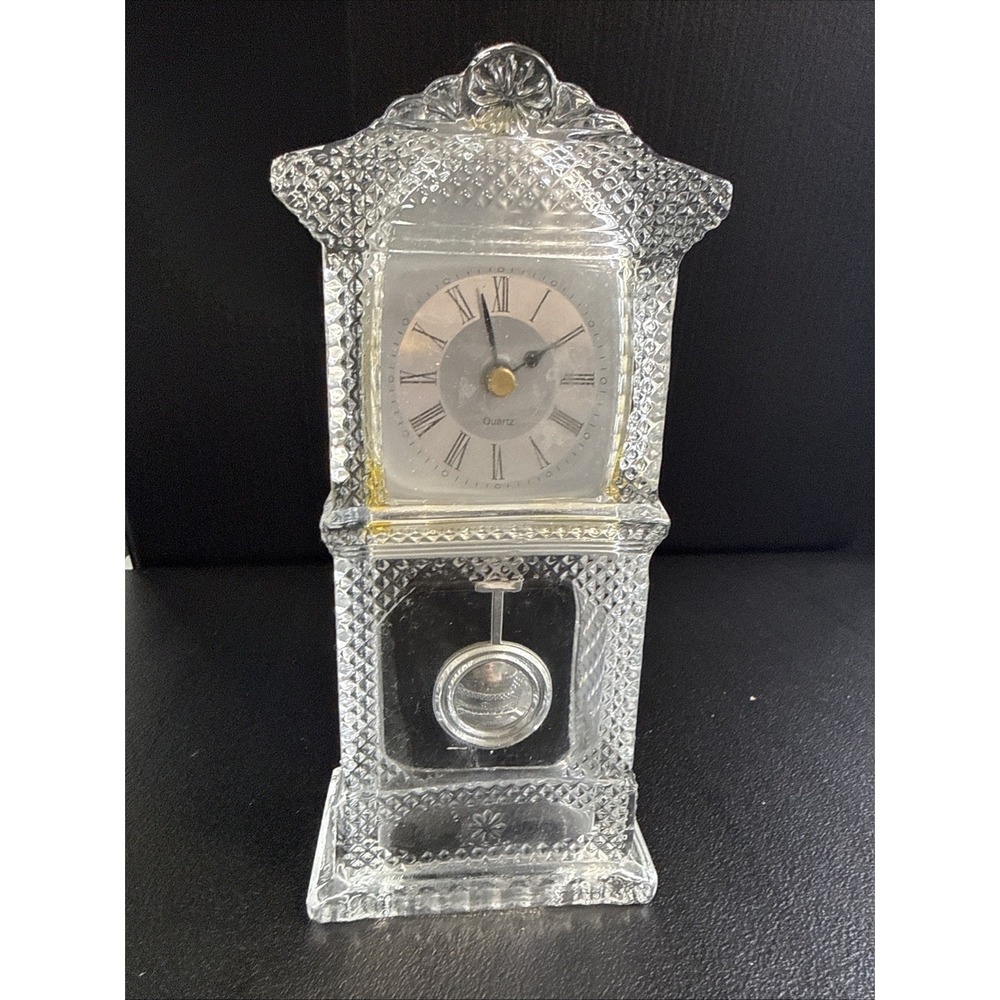 VTG Glass Quartz Clock JSNY Taiwan 9.25 X 4 Inches 1980 Battery Tested WORKS